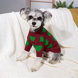 Burgundy Hearts Dog Sweater