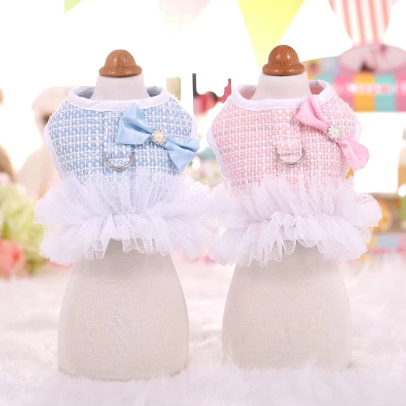 Pastel Pink or Blue Tweed Dog Tutu Harness