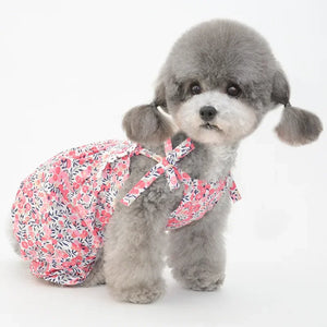 Floral Romper Dog Overalls Jumpsuit in pink on a Poodle 