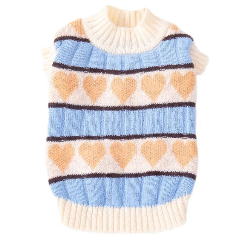 Blue Striped Winter Love Dog Sweater