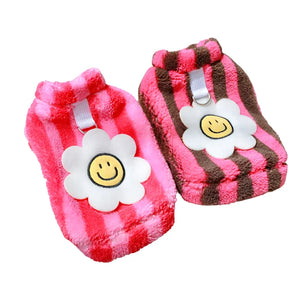 Smiley Flower Dog Fleece comes in Pink Stripes or Rose & Brown Stripes.