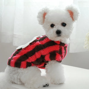 Rose & Brown Smiley Flower Dog Fleece on a Bichon