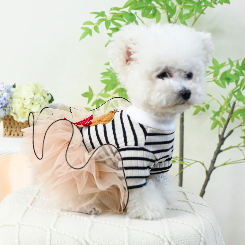 cute dog dresses Floral Tutu Dress for Small Dogs Striped Teddy Bear Dog Dress