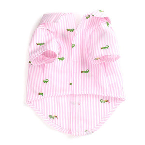 The Worthy Dog - Pink Stripe Alligator Dog Shirt has Velcro fasteners on the belly