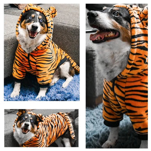 Dog Tiger Costume/PJs fits large dogs.