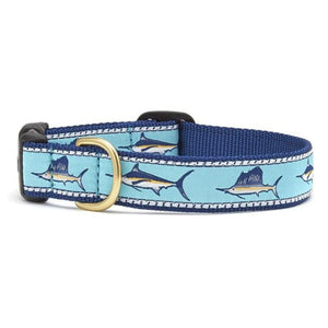 Up Country Marlin Dog Collar features blue marlins on a blue background