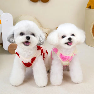 Bihons in red and pink Warm Heart Dog Fleeces