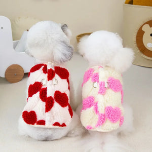 Bihons in red and pink Warm Heart Dog Fleeces