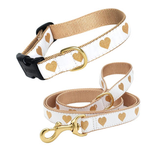 Up Country White Heart of Gold Dog Collar & Leash Matching Set