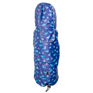 Navy blue shark pattern raincoat on a white background