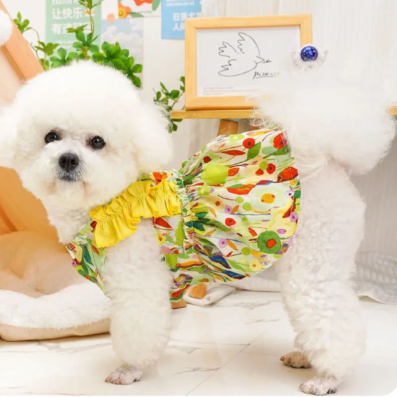 Bichon in Pink Floral Garden Dog Dress
