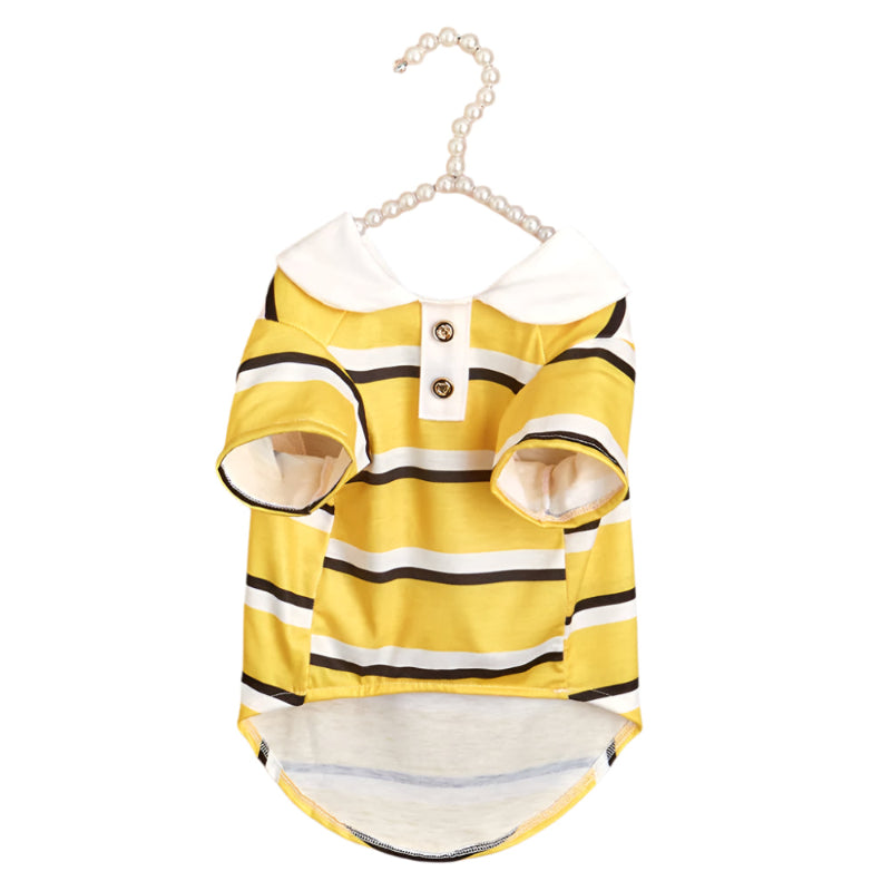 Terrier in Yellow Stiped Polo Dog Shirt