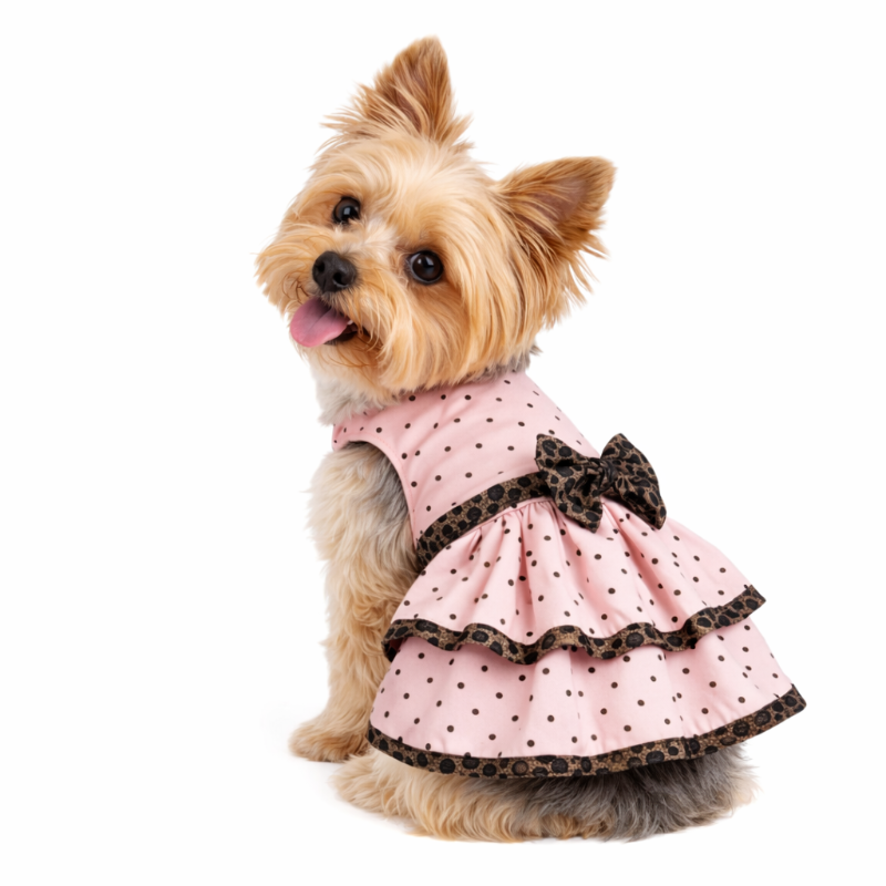 Pink Polka Dot Leopard Bow Dog Dress & Leash Set | Poshdoglife.com - Posh  Dog Life