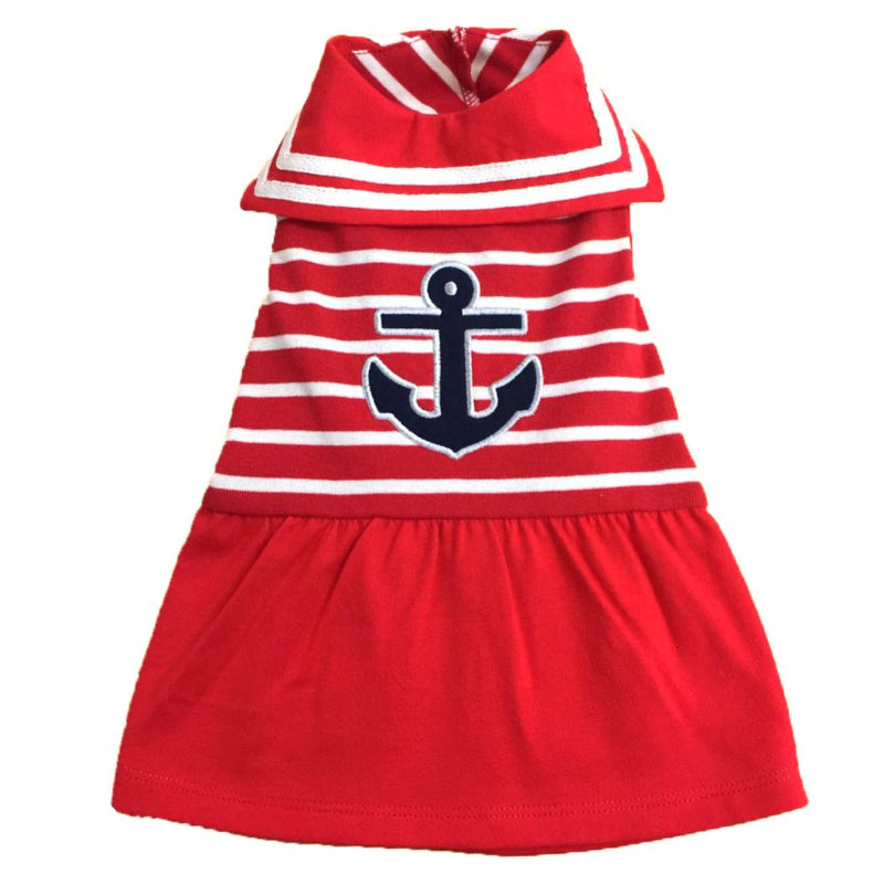 Red and white striped dress with an anchor design on a white background