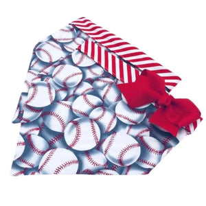 Baseball Bandana Dog Collar with red stripe trim at top.