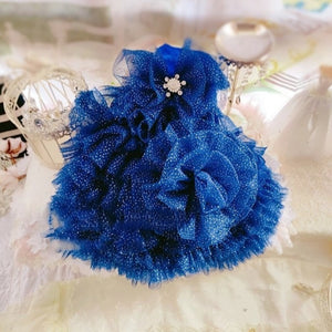 Designer Handmade Blue Midnight's Dream Trailing Gown Dog Party Dress