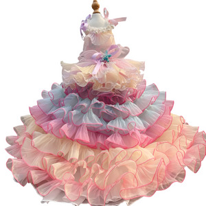 Luxury Handmade Pink Pearl Starfish Dog Party Dress long version