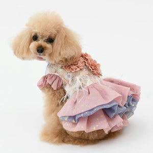 Poodle wearing handmade designer dog party dress.