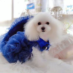 Designer Handmade Blue Midnight's Dream Trailing Gown Dog Party Dress
