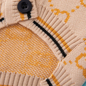 main-image-Beige  Gucci-Inspired Dog Sweater Cardigan close up