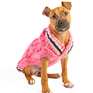 Chilly Dog Preppy Pink Cable Knit Dog Sweater