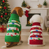 Two dogs wearing Christmas Lights Dog Sweater – one in red stripe and one in  green sripe