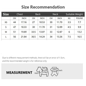 For optimal comfort, leave a little extra room (1-3cm) in the neck and chest when measuring your dog using this chart.