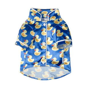 Made by designer Mooki, these blue PJs feature white piping and 3 buttons down the front