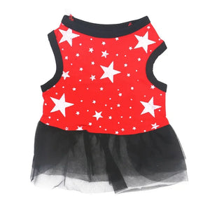 Red Stars dress features black tulle skirt.
