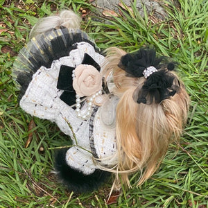 Yorkshire Terrier wearing Chanel-inspired Designer Tweed Dog Dress Coat