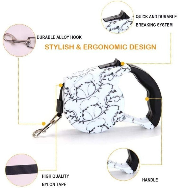 Swirling Vine 3M/5M Retractable Dog Leash suits small, medium and large dog breeds.