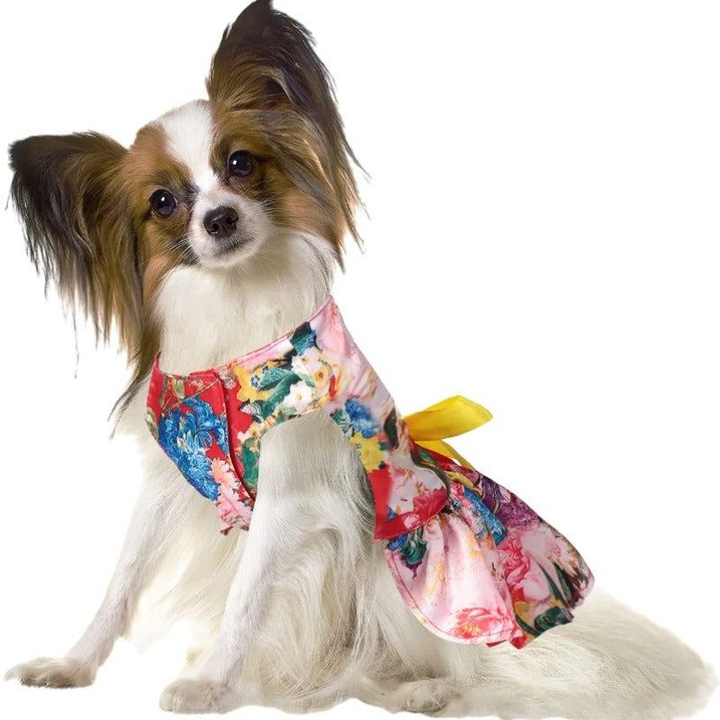 This luxurious Red Floral Dog Party Dress is made of satin and perfect for small dog breeds.