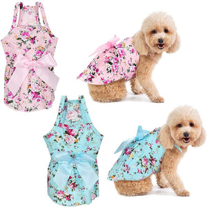 Cotton Rose Cotton Dog Dress is available in pink or blue.
