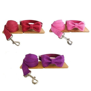 Our Vibrant Collection Bow Tie Dog Collar & Leash Sets is available in red, pink and purple flannel.
