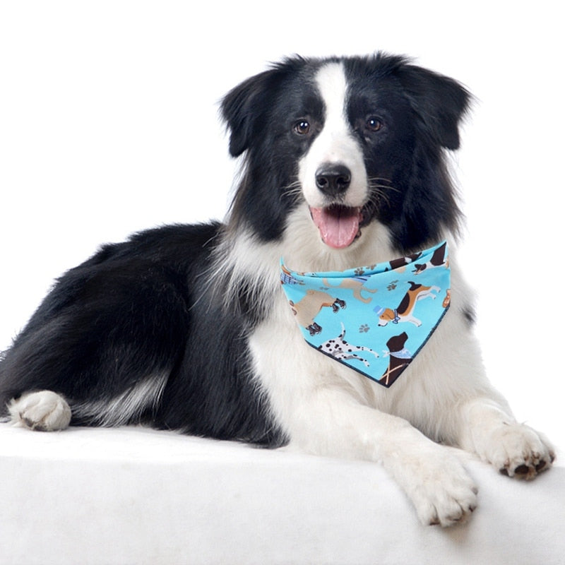 Light Blue Dog-Patterned Dog Bandana