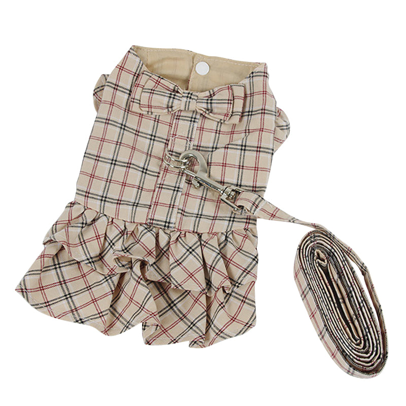 Available in 2 colors, this lightweight Plaid Dog Dress & Leash set from our Spring/Summer collection features a D-ring on the back stylish walks.