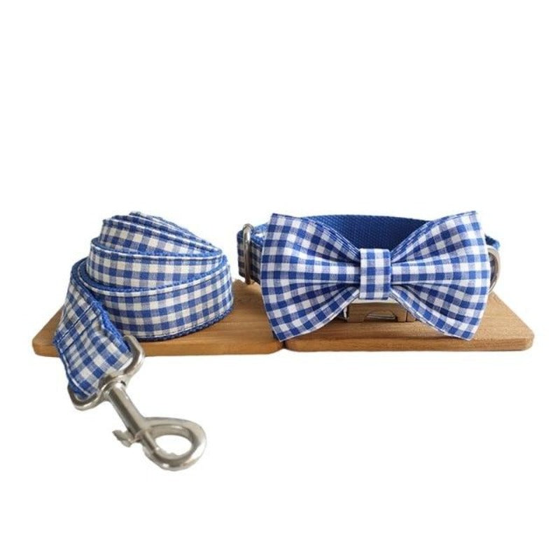 Our preppy Blue & White Gingham Bow Tie Dog Collar & Leash Sets are best sellers.