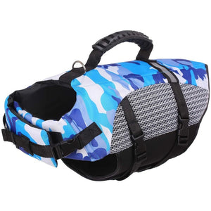 Blue camo dog life jacket