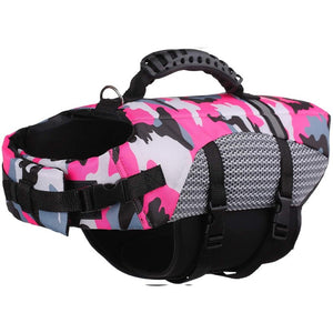 Pink camo dog life jacket