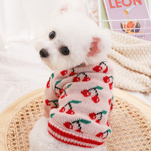 Your pup will look adorable wearing this sweet Pink Cherry Dog Sweater from our Spring/Summer collection for small dogs