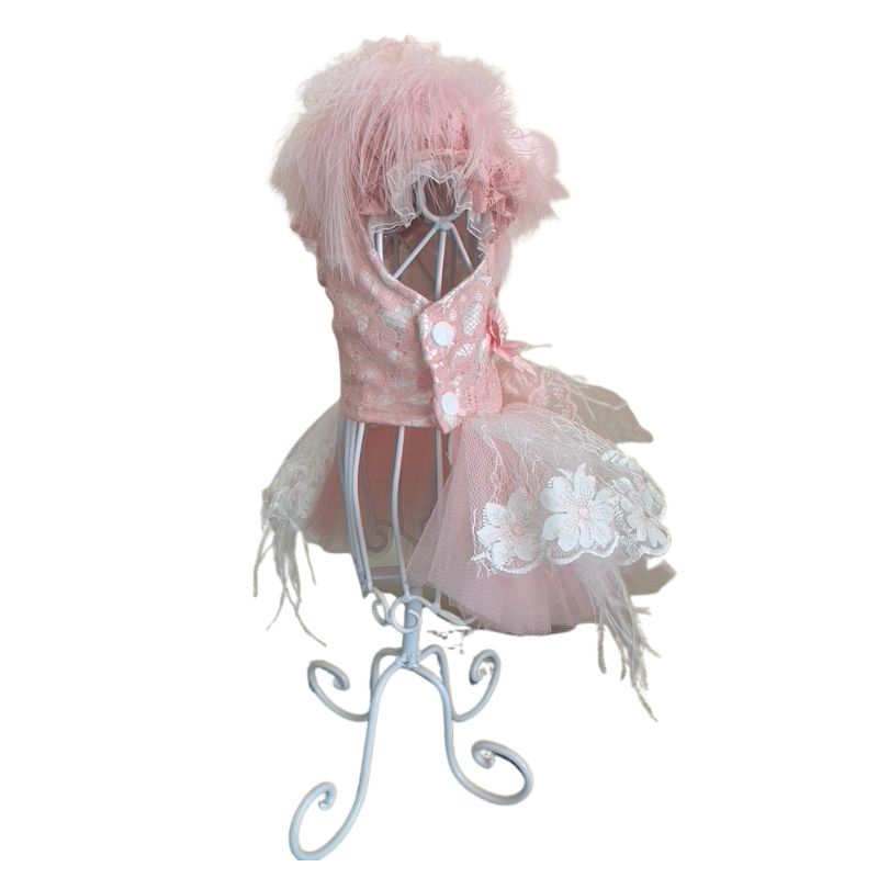 Unique Pet Feather Tutu Dog Lace Dress Princess Dress Pink Swan for Wedding Party Birthday Festival One Piece M