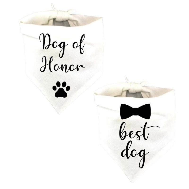 Include your dog in your wedding with these Dog of Honor or Best Dog bandanas.