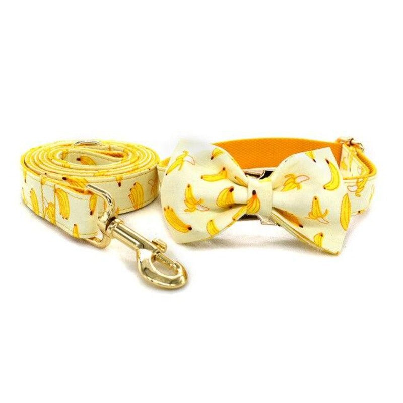 Our luxurious, handmade Going Bananas Bow Tie Dog Collar & Leash Sets are best sellers.