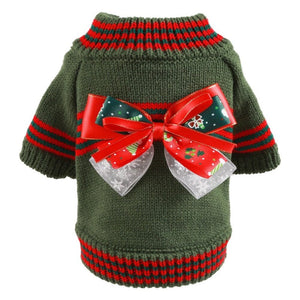 Green Christmas Bow Turtleneck Dog Sweater