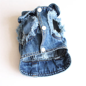 This lightweight stylish frayed denim dog jacket  comes in XS-2XL for small dogs, including Chihuahua, Yorkshire Terrier, Shih Tzu, French Bulldog, Toy Poodles and puppies.