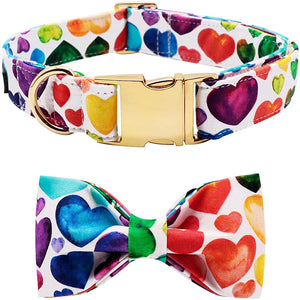 Rainbow Hearts Bow Tie Dog Collar