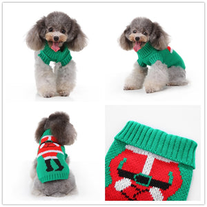 This cute green Christmas Mrs. Claus Dog Sweater fits small dogs like this Toy Poodle.