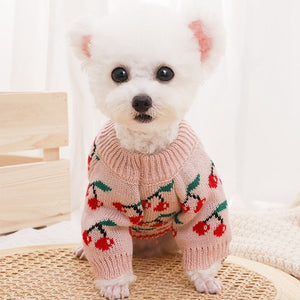 Your pup will look adorable wearing this sweet Cherry Dog Sweater from our Spring/Summer collection for small dogs