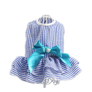 Blue Sweet Stripes Dog Dres is made of 100% cotton.