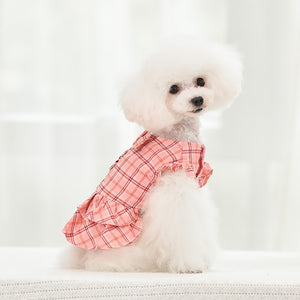 This Pink Plaid Dog Dress & Leash set fits small dogs.